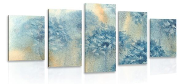 Quadri 5 pezzi – Dente di leone blu in acquerello