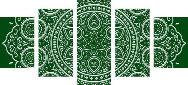 Quadri 5 pezzi – Mandala etnica delicata in verde