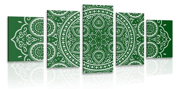 Quadri 5 pezzi – Mandala etnica delicata in verde