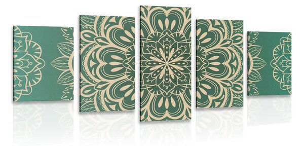 Quadri 5 pezzi – Mandala su sfondo turchese