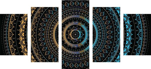Quadri 5 pezzi – Mandala con motivo del sole
