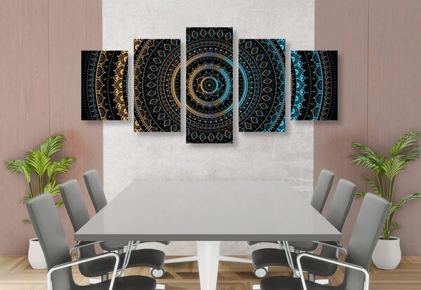 Quadri 5 pezzi – Mandala con motivo del sole