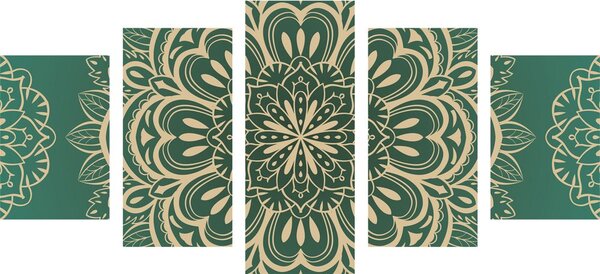 Quadri 5 pezzi – Mandala su sfondo turchese