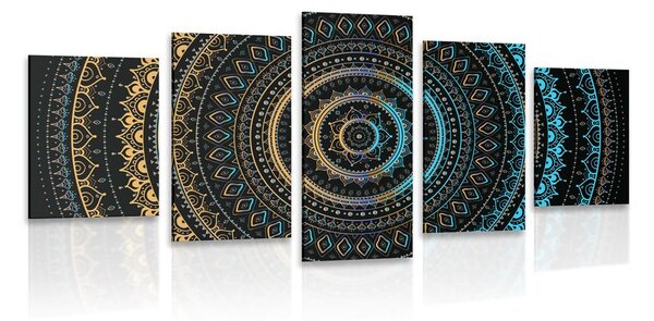 Quadri 5 pezzi – Mandala con motivo del sole