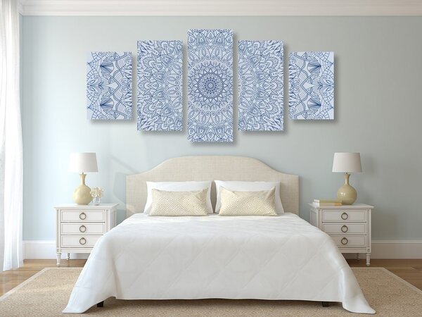 Quadri 5 pezzi – Mandala decorativa dettagliata in blu