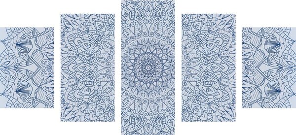 Quadri 5 pezzi – Mandala decorativa dettagliata in blu