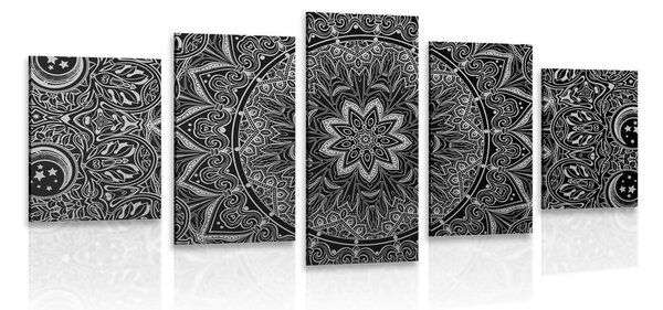 Quadri 5 pezzi – Mandala orientale in bianco e nero