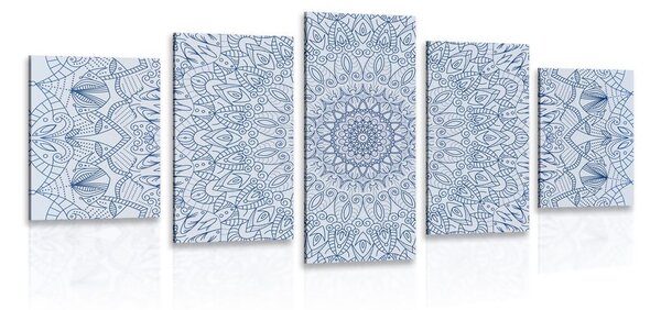 Quadri 5 pezzi – Mandala decorativa dettagliata in blu