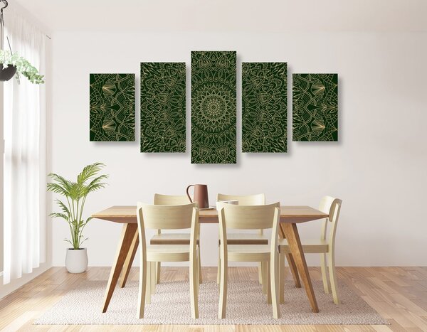 Quadri 5 pezzi – Mandala decorativa dettagliata in verde