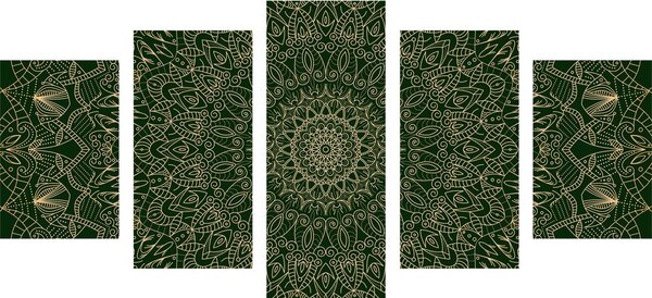 Quadri 5 pezzi – Mandala decorativa dettagliata in verde