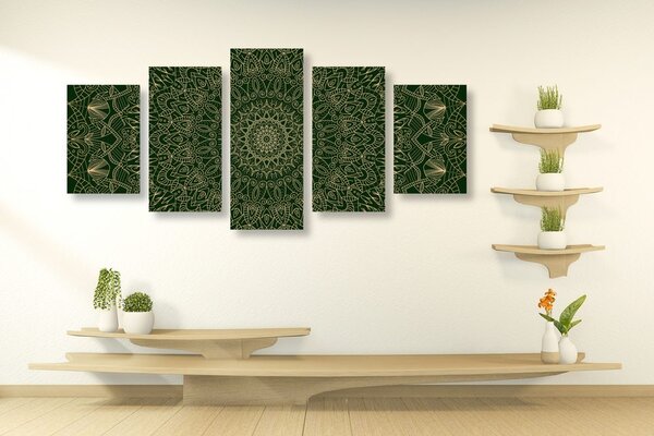 Quadri 5 pezzi – Mandala decorativa dettagliata in verde