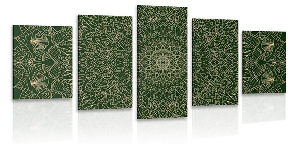 Quadri 5 pezzi – Mandala decorativa dettagliata in verde
