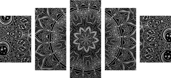 Quadri 5 pezzi – Mandala orientale in bianco e nero