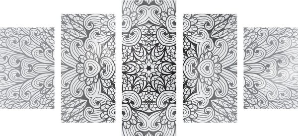 Quadri 5 pezzi – Mandala etnica in bianco e nero