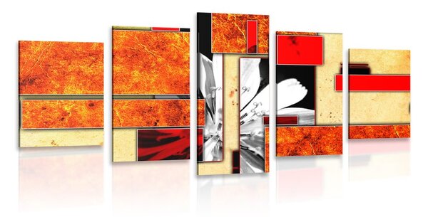Quadri 5 pezzi – Astrazione floreale arancione