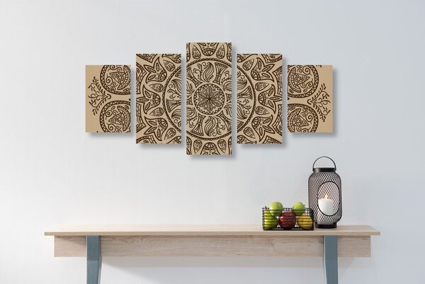 Quadri 5 pezzi – Mandala con motivo naturale astratto