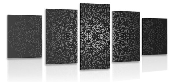 Quadri 5 pezzi – Mandala ornamentale in bianco e nero