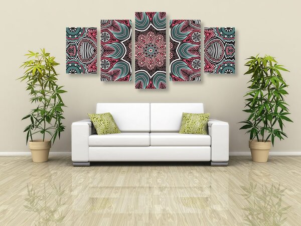 Quadri 5 pezzi – Mandala indiana con motivo floreale