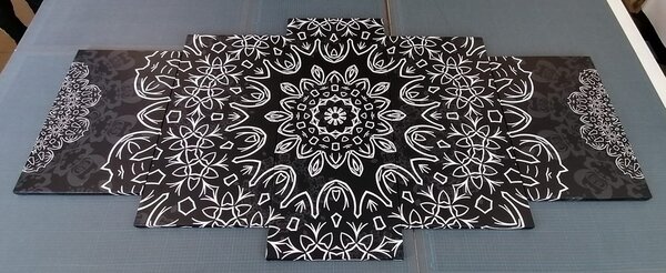 Quadri 5 pezzi – Mandala con motivo astratto in bianco e nero