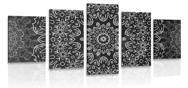 Quadri 5 pezzi – Mandala con motivo astratto in bianco e nero