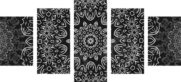 Quadri 5 pezzi – Mandala con motivo astratto in bianco e nero