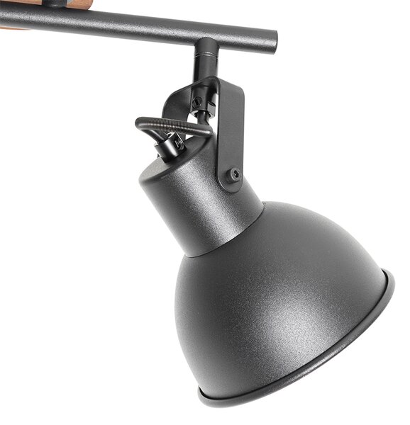 Faretto industriale nero con legno inclinabile 2 luci - Tommy
