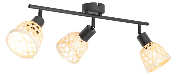 Faretto orientale nero con bambù 3 luci - Rayan