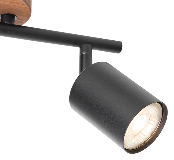 Faretto industriale nero con legno inclinabile 2 luci - Jeana