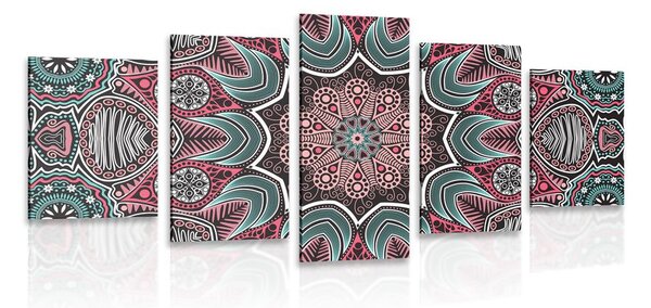 Quadri 5 pezzi – Mandala indiana con motivo floreale