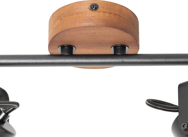 Faretto industriale nero con legno inclinabile 2 luci - Tommy