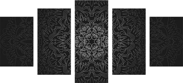Quadri 5 pezzi – Mandala ornamentale in bianco e nero