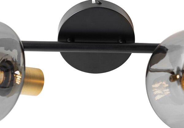 Faretto da soffitto nero con oro e vetro fumé 2 luci - Zuzanna