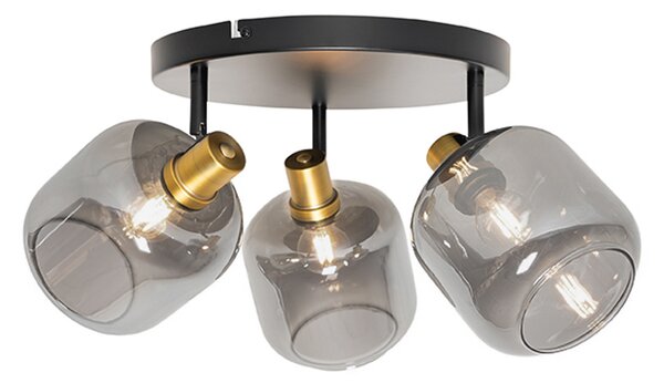 Faretto da soffitto nero con oro e vetro fumé 3 luci - Zuzanna