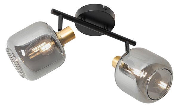 Faretto da soffitto nero con oro e vetro fumé 2 luci - Zuzanna