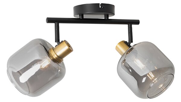 Faretto da soffitto nero con oro e vetro fumé 2 luci - Zuzanna