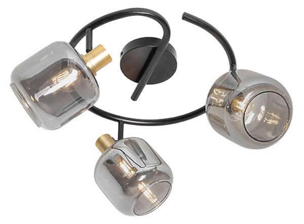Faretto da soffitto nero con vetro fumé rotondo 3 luci - Zuzanna