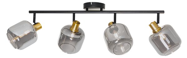 Faretto da soffitto nero con oro e vetro fumé 4 luci - Zuzanna