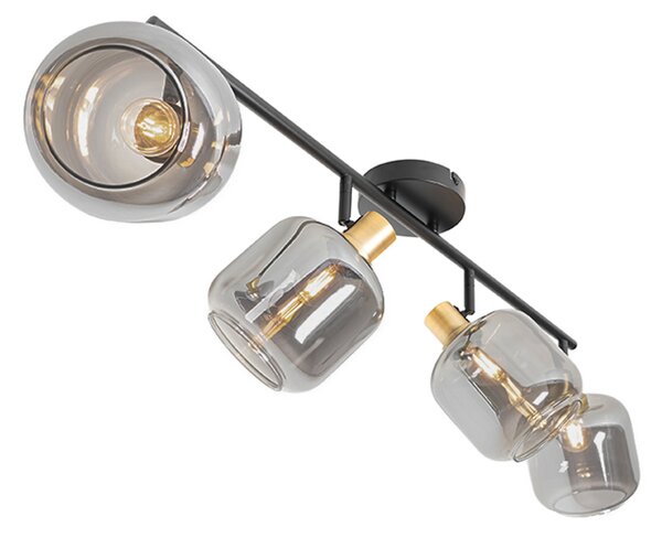 Faretto da soffitto nero con oro e vetro fumé 4 luci - Zuzanna
