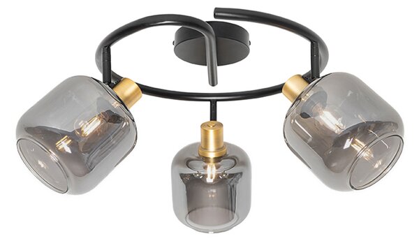 Faretto da soffitto nero con vetro fumé rotondo 3 luci - Zuzanna