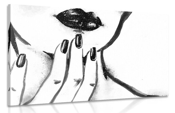 Stampa su tela – Ritratto di donna in acquerello in bianco e nero
