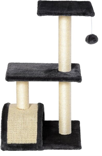AllMyPets Albero per Gatti a 3 Livelli con Tappetino Tiragraffi ad Arco in Legno Peluche e Sisal 40x35x72 cm colore Grigio - 22351S366