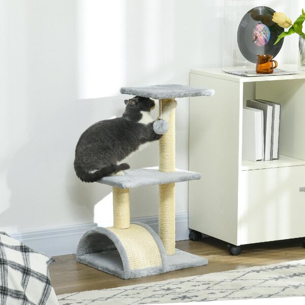 AllMyPets Albero per Gatti a 3 Livelli con Tiragraffi, Peluche e Sisal 40x35x72 cm colore Grigio Chiaro - U5600LG