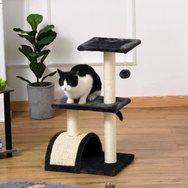 AllMyPets Albero per Gatti a 3 Livelli con Tappetino Tiragraffi ad Arco in Legno Peluche e Sisal 40x35x72 cm colore Grigio - 22351S366