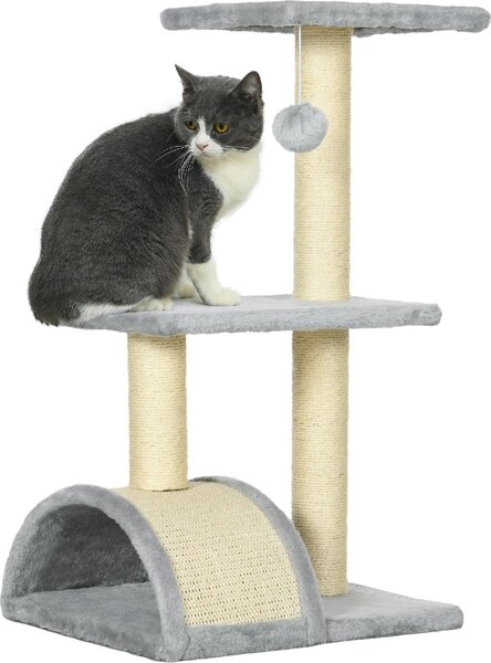 AllMyPets Albero per Gatti a 3 Livelli con Tiragraffi, Peluche e Sisal 40x35x72 cm colore Grigio Chiaro - U5600LG