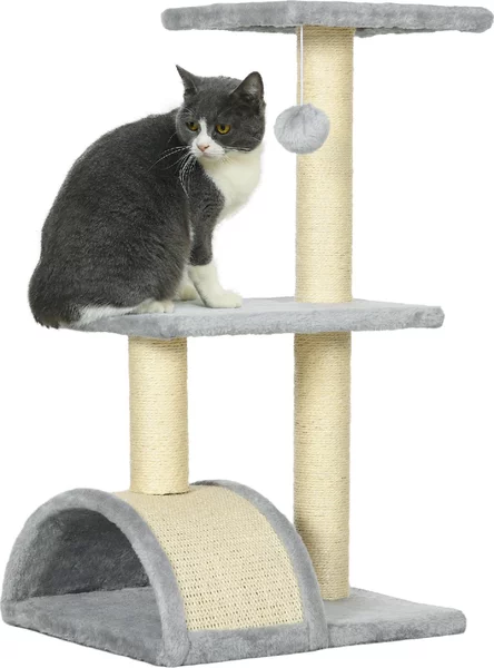 AllMyPets Albero per Gatti a 3 Livelli con Tiragraffi, Peluche e Sisal 40x35x72 cm colore Grigio Chiaro - U5600LG