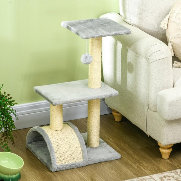 AllMyPets Albero per Gatti a 3 Livelli con Tiragraffi, Peluche e Sisal 40x35x72 cm colore Grigio Chiaro - U5600LG
