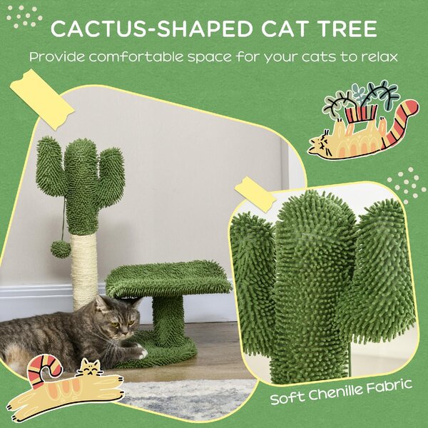 AllMyPets Albero per Gatti a Forma di Cactus con Tiragraffi e Pallina da Gioco 35x31x55.5 cm colore Verde e Bianco - D03DHGN