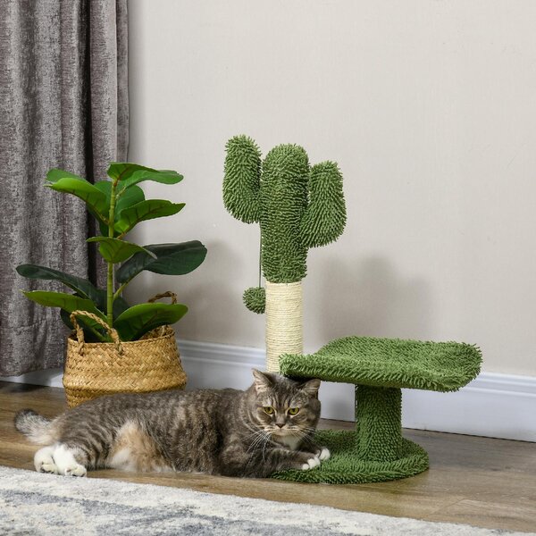 AllMyPets Albero per Gatti a Forma di Cactus con Tiragraffi e Pallina da Gioco 35x31x55.5 cm colore Verde e Bianco - D03DHGN