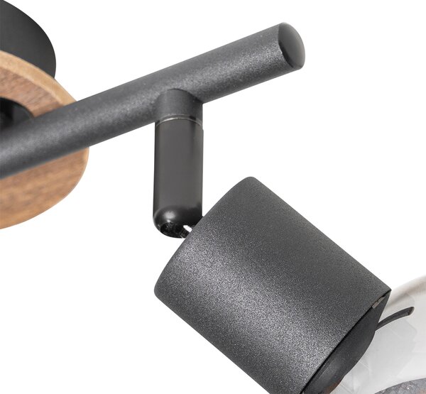 Plafoniera nera con vetro fumé e legno 2 luci - VIDRO