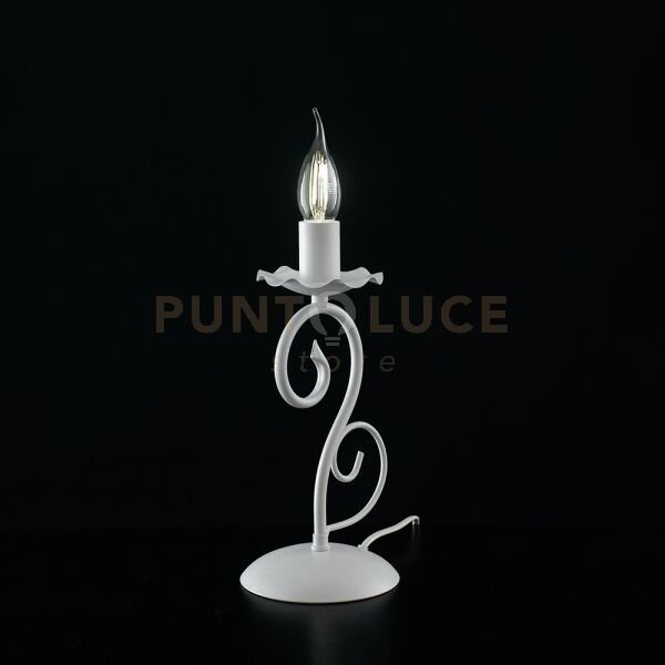 Lumetto in ferro laccato bianco con decorazione effetto shabby chic